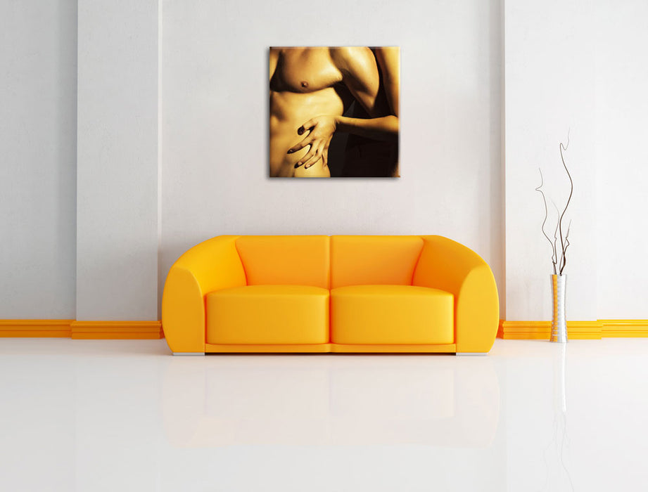 Nacktes Pärchen Leinwandbild Quadratisch über Sofa