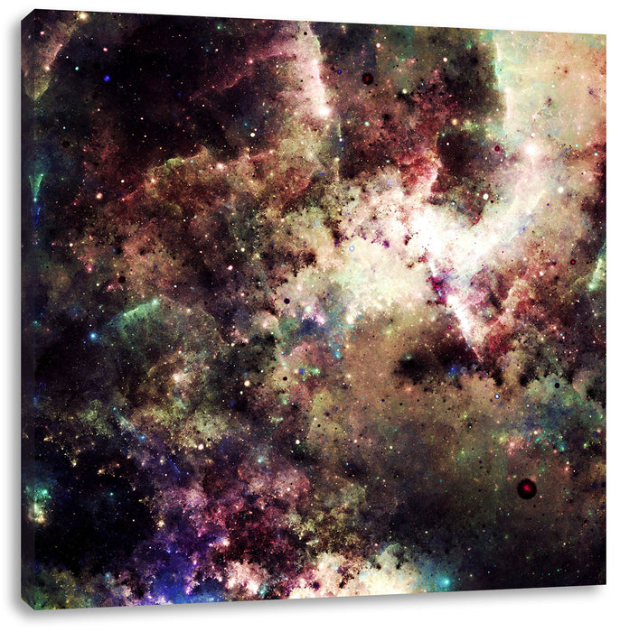 Bunte Nebelgalaxie und Sterne Leinwandbild Quadratisch