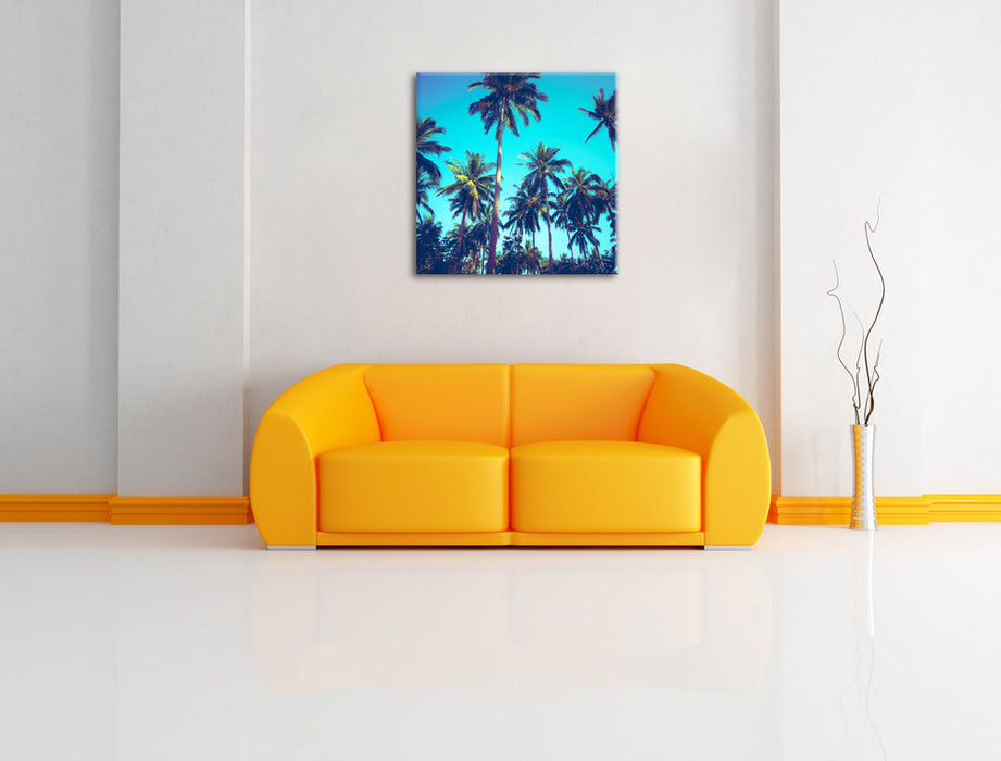 Tropische Palmen Leinwandbild Quadratisch über Sofa