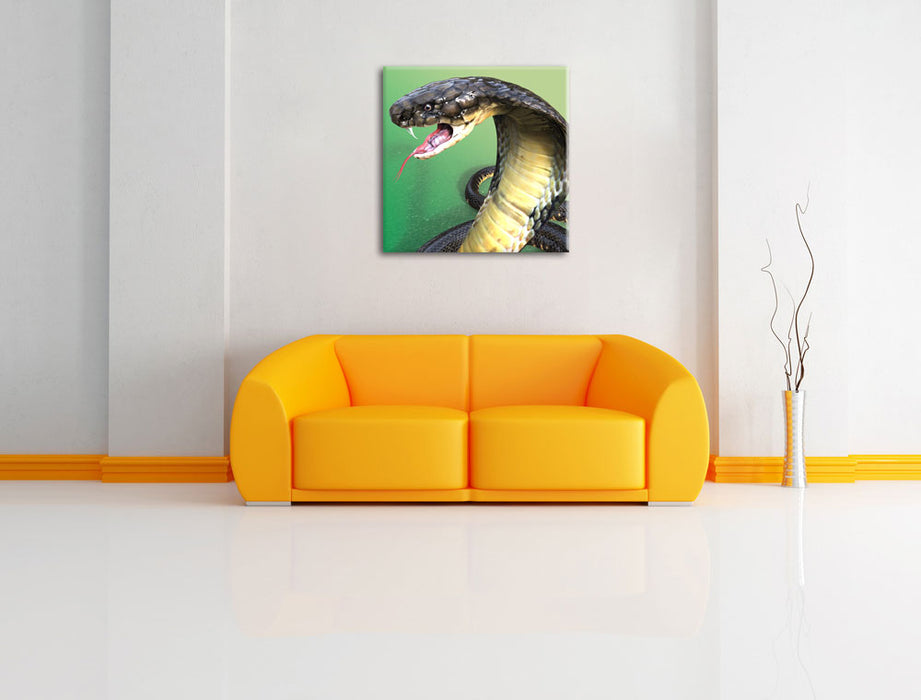 Nahaufnahme einer Cobra Leinwandbild Quadratisch über Sofa