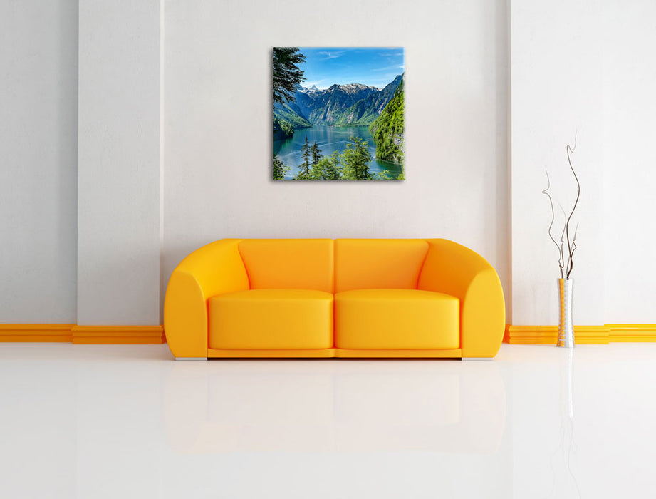 Blick auf den Königssee Leinwandbild Quadratisch über Sofa