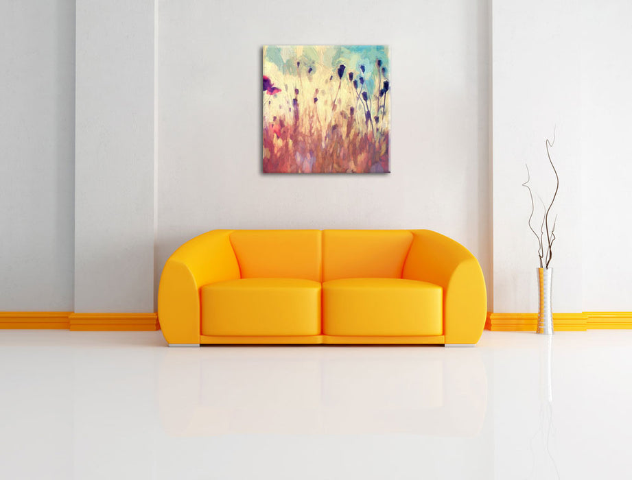 Mohn im Weizenfeld Kunst Leinwandbild Quadratisch über Sofa