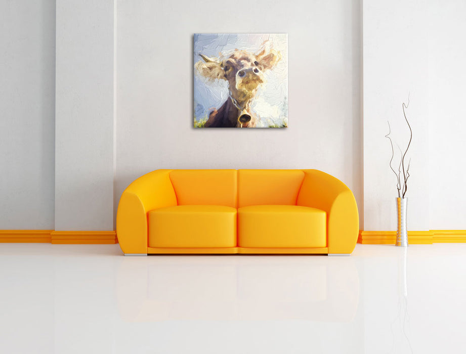Portrait einer Kuh Leinwandbild Quadratisch über Sofa