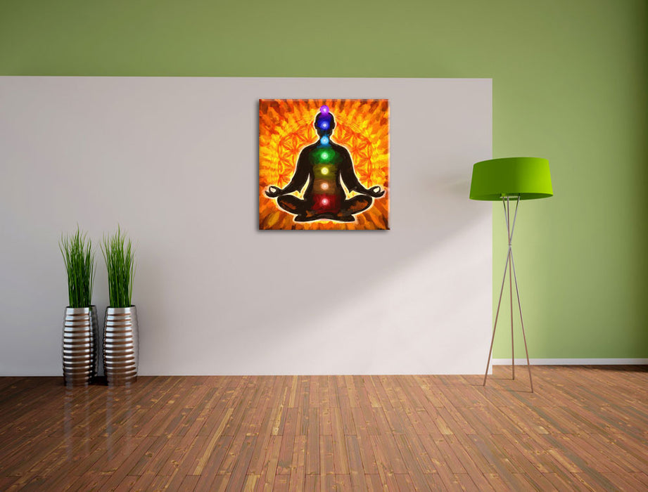 Meditation mit den 7 Chakren Kunst  Leinwand Quadratisch im Flur