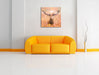 Großer Hirsch im Feld Kunst Leinwandbild Quadratisch über Sofa