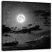 Leuchtender Mond am Nachthimmel B&W Leinwandbild Quadratisch