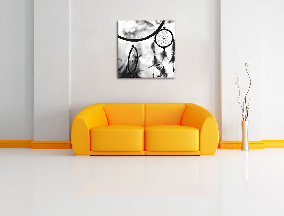 Traumfänger B&W Leinwandbild Quadratisch über Sofa