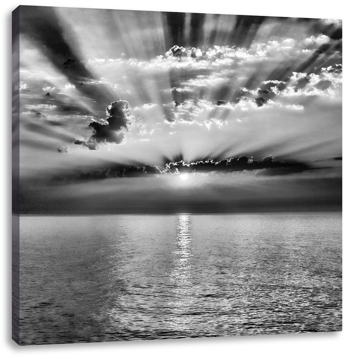 Meer im Sonnenaufgang B&W Leinwandbild Quadratisch