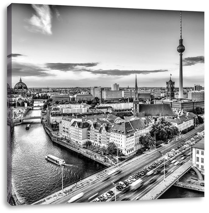 Skyline von Berlin B&W Leinwandbild Quadratisch