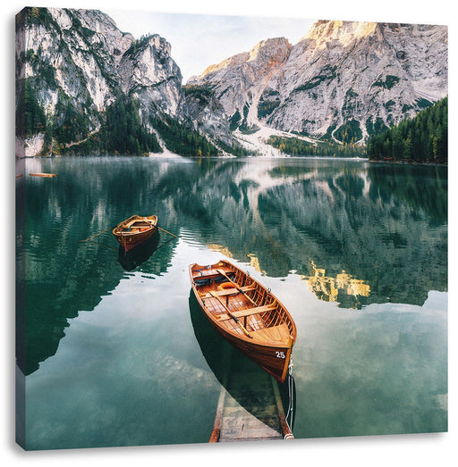 Bootsteg am Pragser Wildsee Leinwanbild Quadratisch