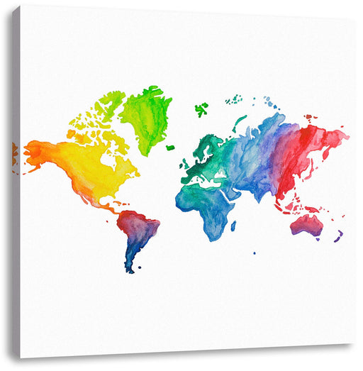 Bunte Weltkarte in Aquarell-Farben Leinwanbild Quadratisch