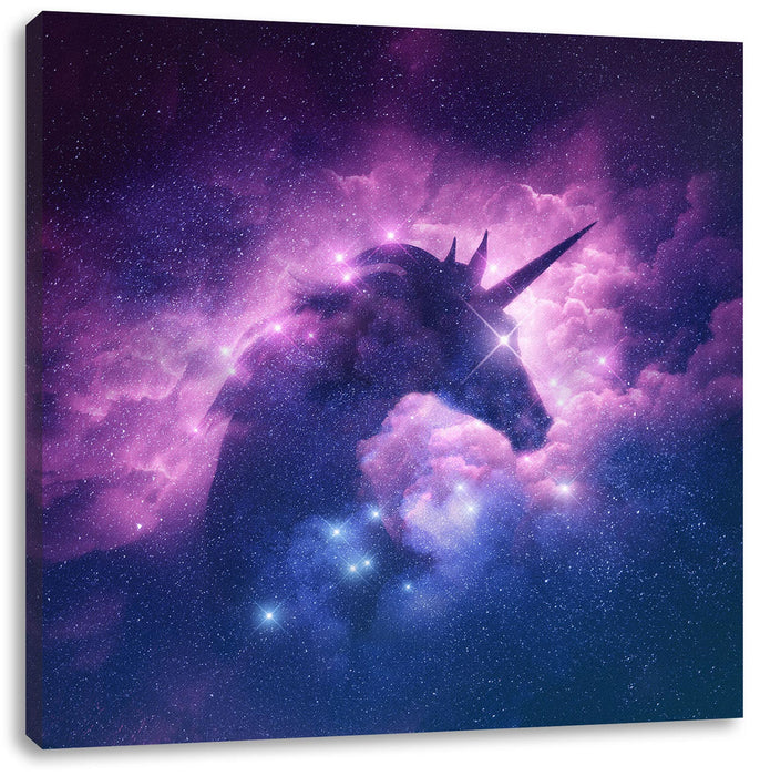 Einhorn Silhouette Galaxie Leinwanbild Quadratisch