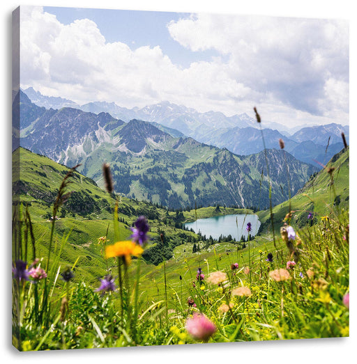 Wiesenblumen in den Bergen Leinwanbild Quadratisch