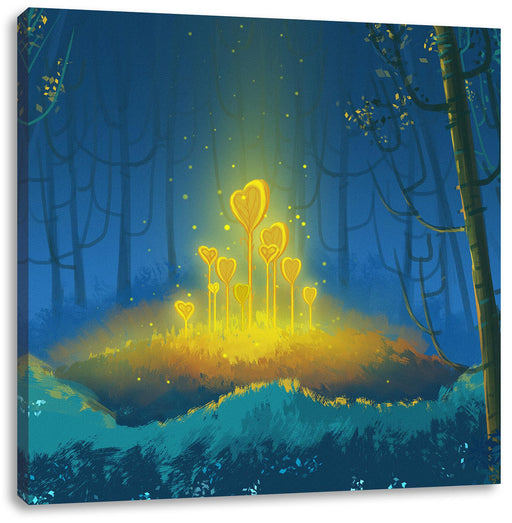 Leuchtende Zauberblumen im Wald Leinwanbild Quadratisch