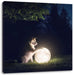 Hund mit leuchtendem Mond bei Nacht Leinwanbild Quadratisch