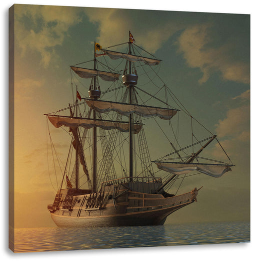 Großes Segelschiff im Sonnenuntergang Leinwanbild Quadratisch