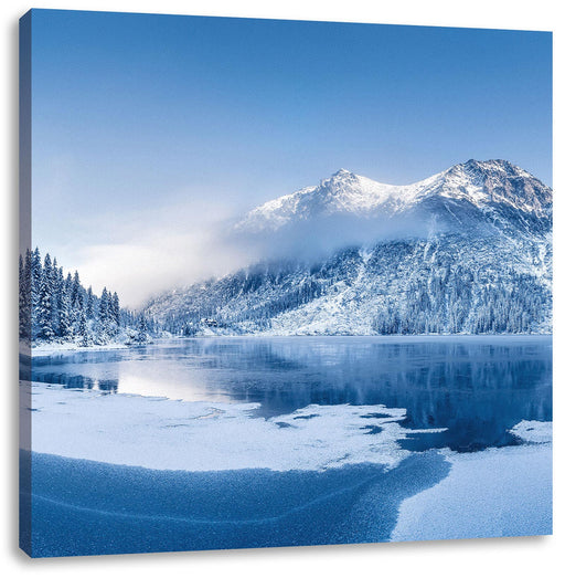 Winterlandschaft mit gefrorenem Bergsee Leinwanbild Quadratisch