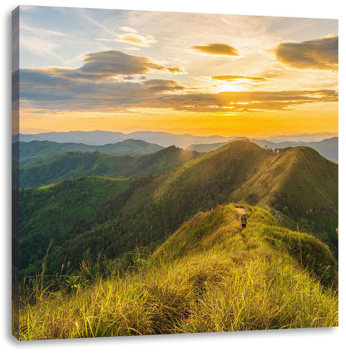 Gebirgszug bei Sonnenuntergang Leinwanbild Quadratisch