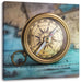 Alter Kompass auf Weltkarte Leinwanbild Quadratisch