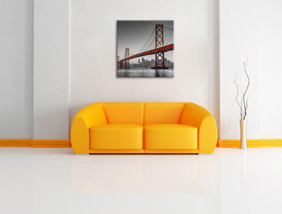 Oakland Bay Brücke bei Sonnenuntergang B&W Detail Leinwanbild Wohnzimmer Quadratisch