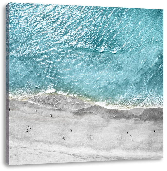 Luftaufnahme von türkisem Meer am Strand B&W Detail Leinwanbild Quadratisch