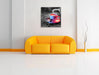 Kaffeetasse mit Bohnen auf Holztisch B&W Detail Leinwanbild Wohnzimmer Quadratisch