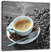 Espressotasse mit Kaffeebohnen B&W Detail Leinwanbild Quadratisch