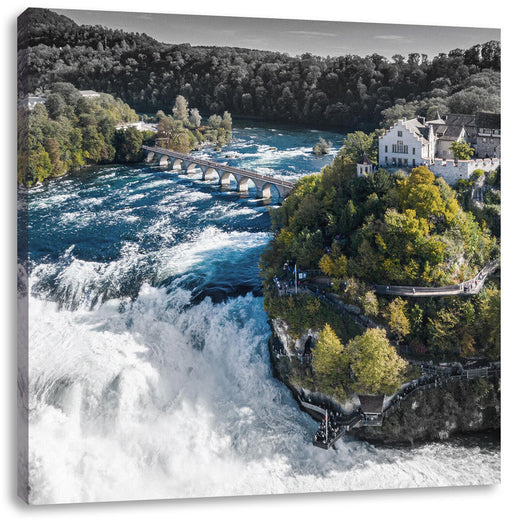 Panorama vom Rheinfall in der Schweiz B&W Detail Leinwanbild Quadratisch