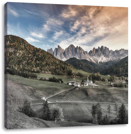 Herbstliche Landschaft in den Dolomiten B&W Detail Leinwanbild Quadratisch