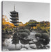 See im Herbst vor japanischem Tempel B&W Detail Leinwanbild Quadratisch
