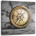 Alter Kompass auf Weltkarte B&W Detail Leinwanbild Quadratisch