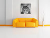 Katzenkopf mit Menschenkörper Blazer, Monochrome Leinwanbild Wohnzimmer Quadratisch
