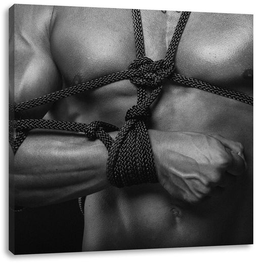 Muskulöser Mann gefesselt Bondage, Monochrome Leinwanbild Quadratisch