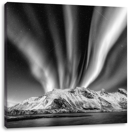 Nordlichter über Gletscher in Norwegen, Monochrome Leinwanbild Quadratisch