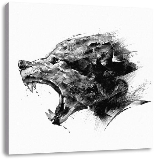 Abstrakter Wolfskopf im Profil, Monochrome Leinwanbild Quadratisch