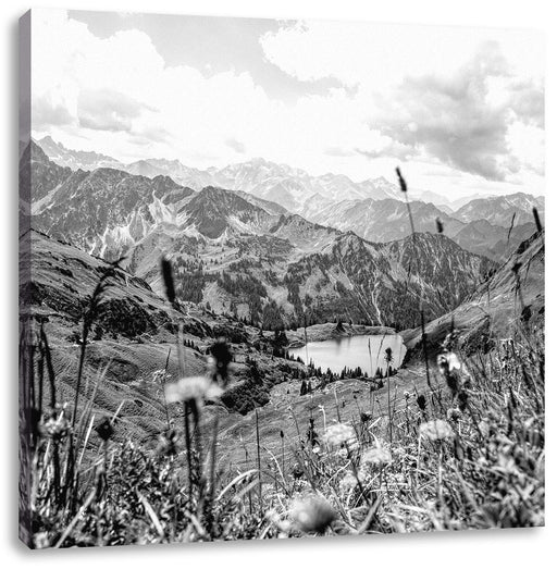 Wiesenblumen in den Bergen, Monochrome Leinwanbild Quadratisch