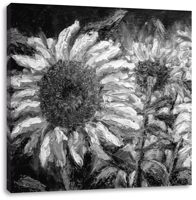 Sonnenblumen vor blauem Hintergrund, Monochrome Leinwanbild Quadratisch