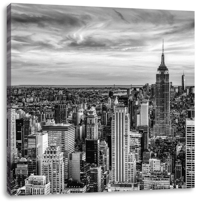 New York City bei Sonnenuntergang, Monochrome Leinwanbild Quadratisch