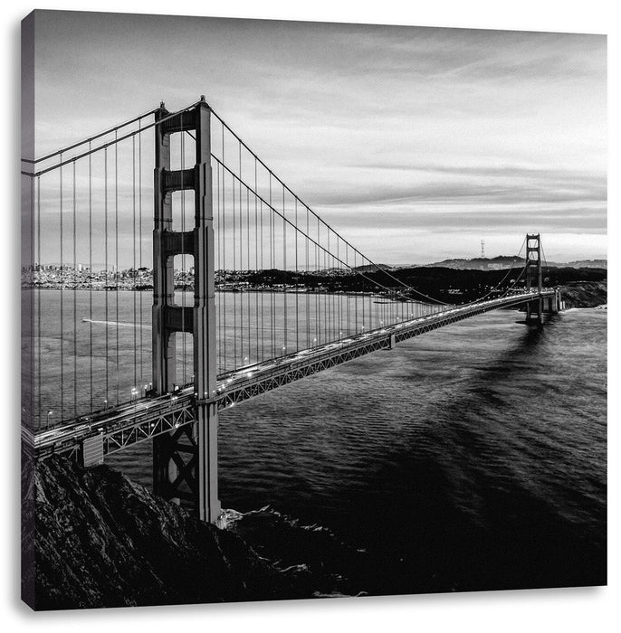 Golden Gate Bridge bei Sonnenuntergang, Monochrome Leinwanbild Quadratisch