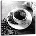 Tasse Kaffee mit Bohnen und Croissant, Monochrome Leinwanbild Quadratisch