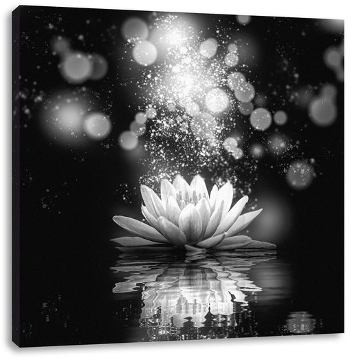 Magische Lotusblüte mit Glitzerstaub, Monochrome Leinwanbild Quadratisch