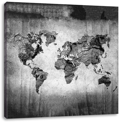 Weltkarte auf altem Holz, Monochrome Leinwanbild Quadratisch