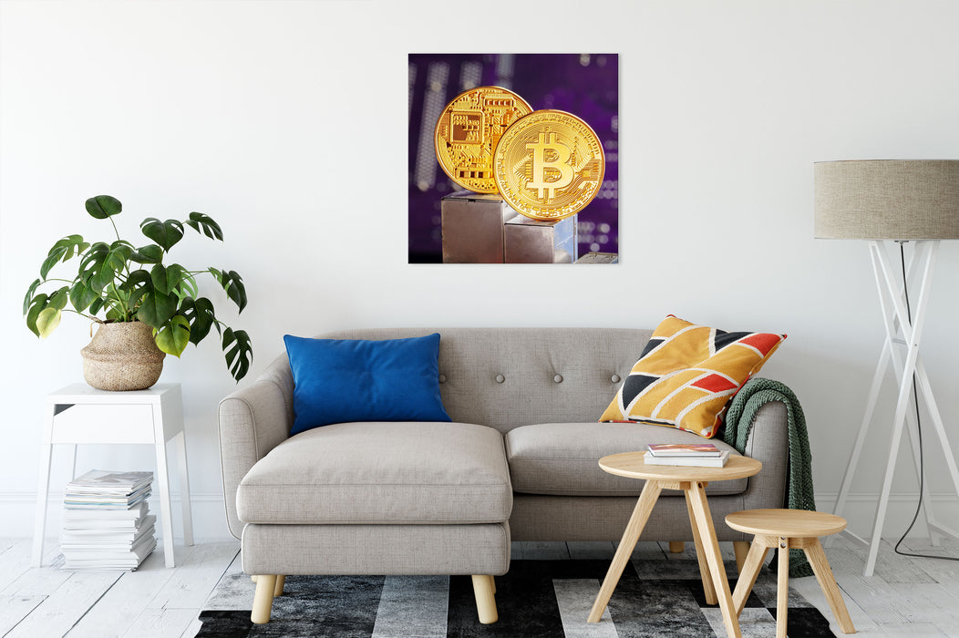 Bitcoin BTC auf Platine Leinwandbild Wohnzimmer Quadratisch