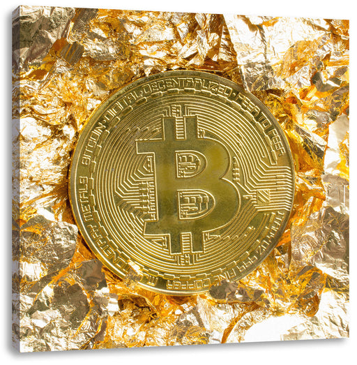 Bitcoin BTC Goldpapier Leinwandbild Quadratisch