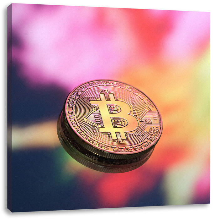 Bitcoin BTC bunte Darstellung Leinwandbild Quadratisch