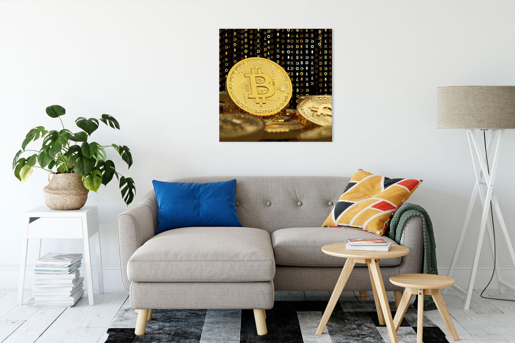 Bitcoin BTC Kryptowährung  Leinwandbild Wohnzimmer Quadratisch