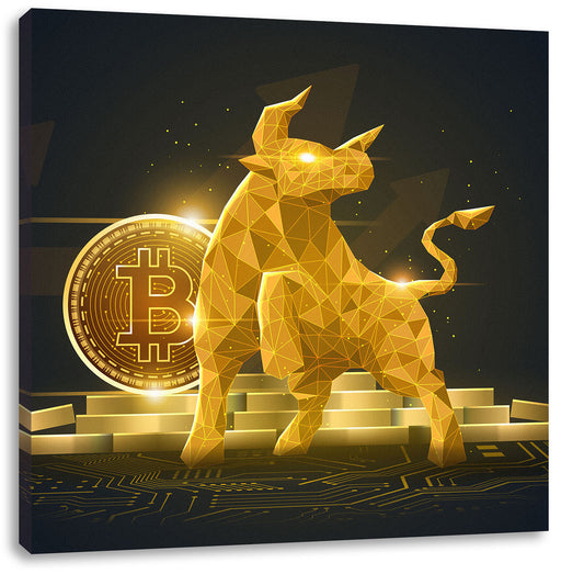 Bitcoin BTC mit goldenem Stier Leinwandbild Quadratisch