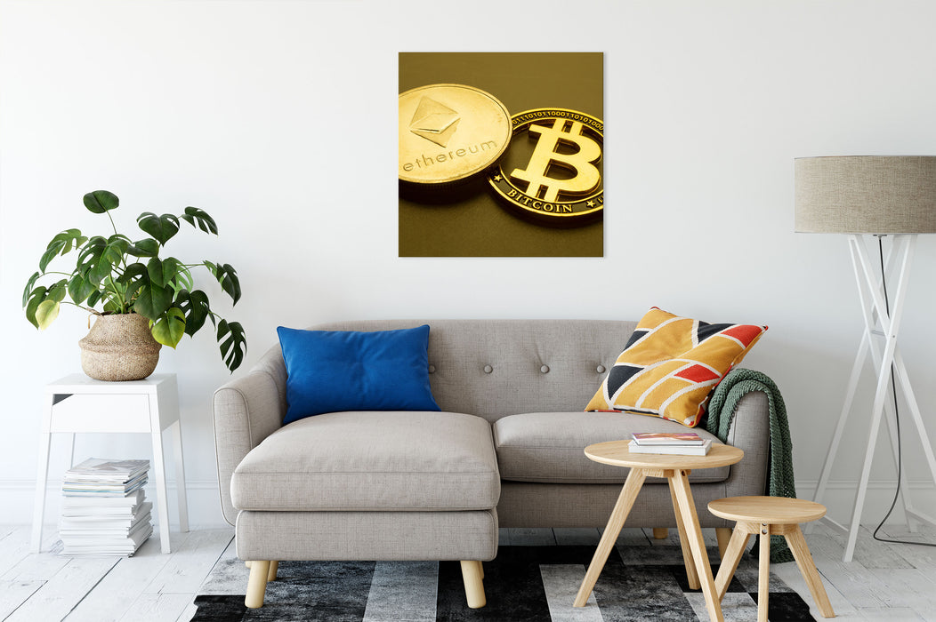 Ethereum ETH vs. Bitcoin BTC Leinwandbild Wohnzimmer Quadratisch