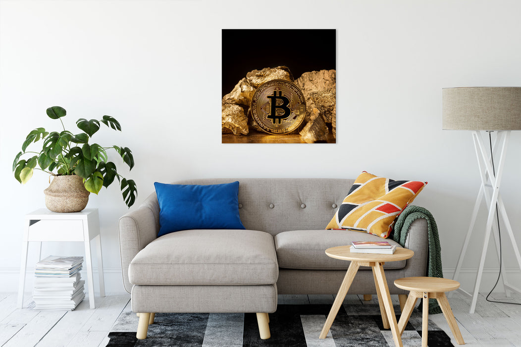 Bitcoins BTC  Leinwandbild Wohnzimmer Quadratisch