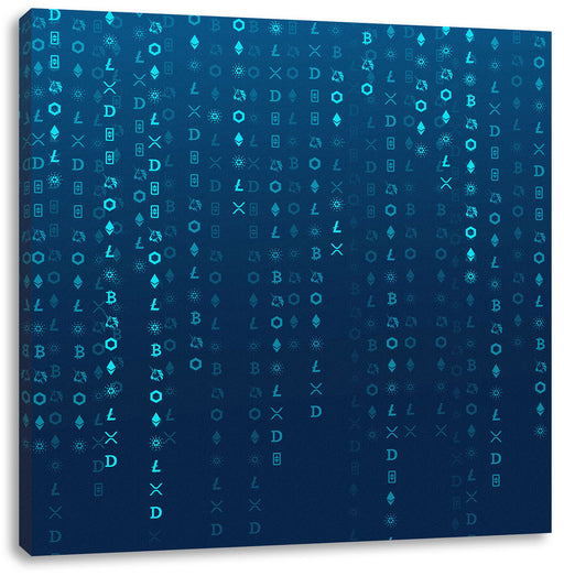 Blockchain Kryptowährung blau Leinwandbild Quadratisch